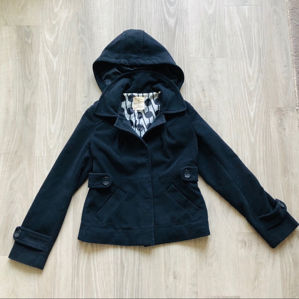 Nordstrom Tulle Hooded Peacoat Navy Blue